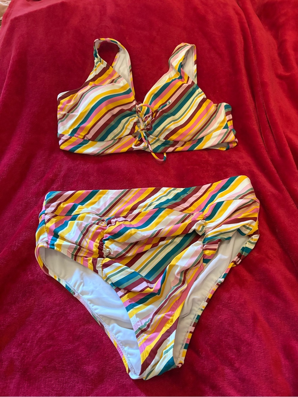 torrid Multicolor Striped Bikini Set - Pink, Yellow, Teal, Orange, White